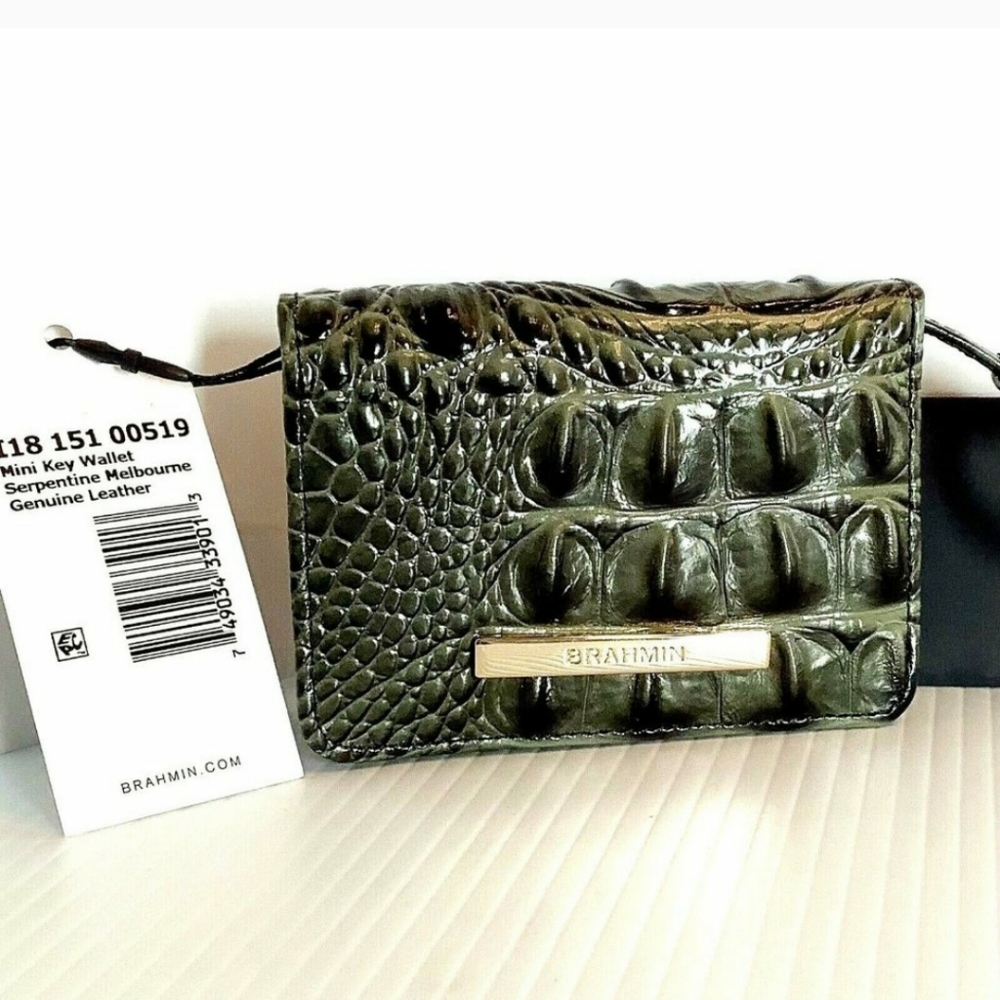 Brahmin mini key wallet Serpentine Melbourne Leather Green